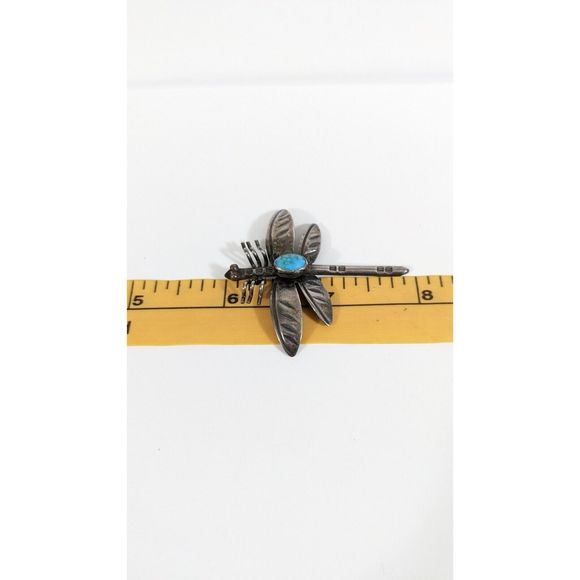 Turquoise Dragonfly Shaped Insect Sterling Silver Brooch Southwestern Pin - Picture 9 of 11